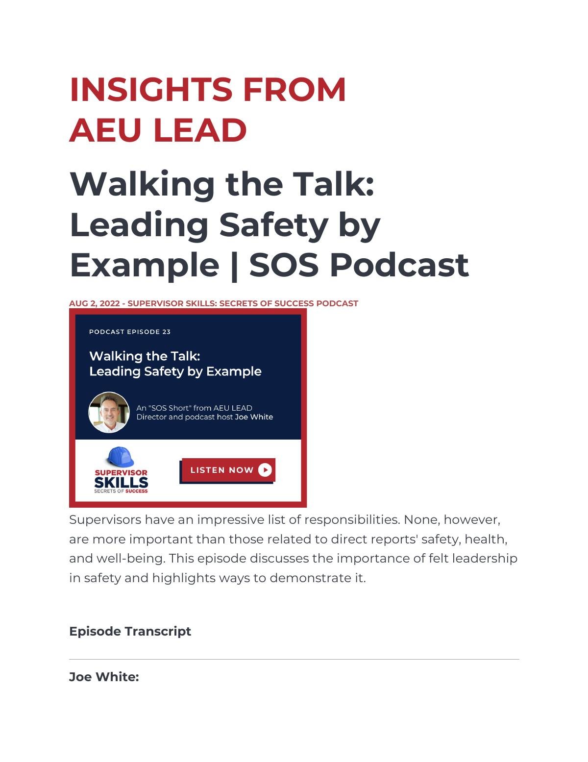 Walking the Talk: Leading Safety by Example | SOS Podcast