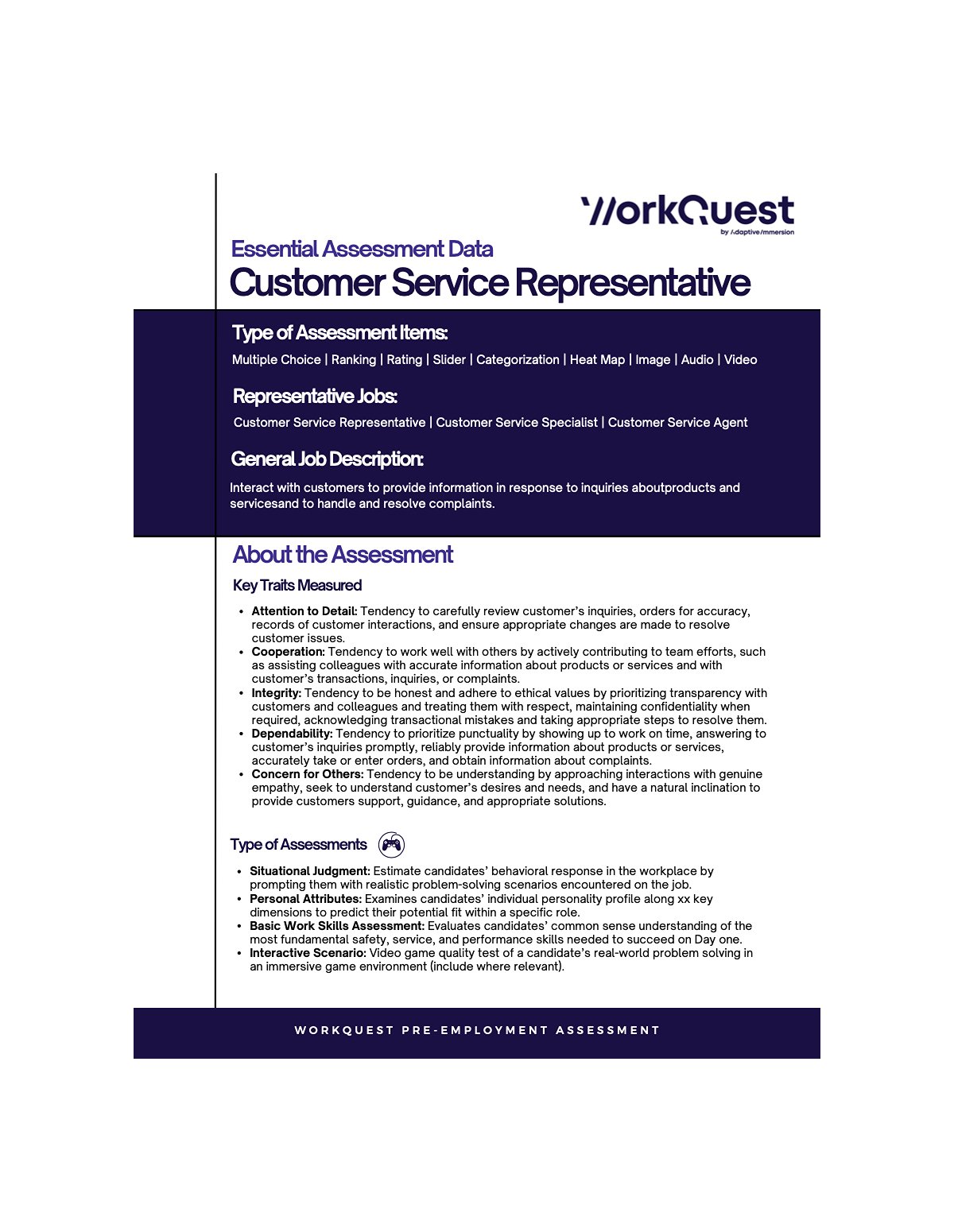 Customer Service Representative Occupational Assessment