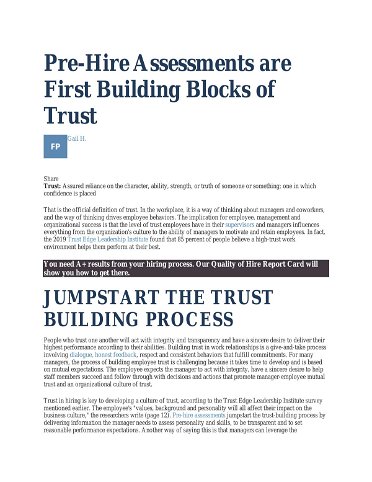 Pre-Hire Assessments are First Building Blocks of Trust