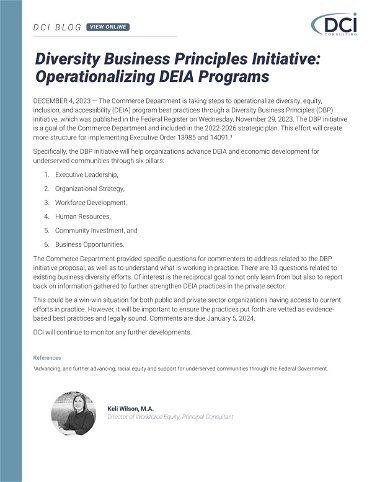 Diversity Business Principles Initiatives: Operationalizing DEIA Programs