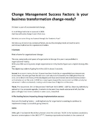 Change Management Success Factors: is your business transformation change-ready?