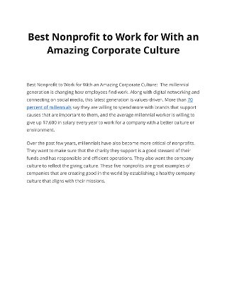 Best Nonprofit to Work for With an  Amazing Corporate Culture