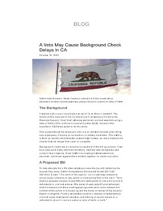 A Veto May Cause Background Check Delays In CA - Backgrounds Online BLOG