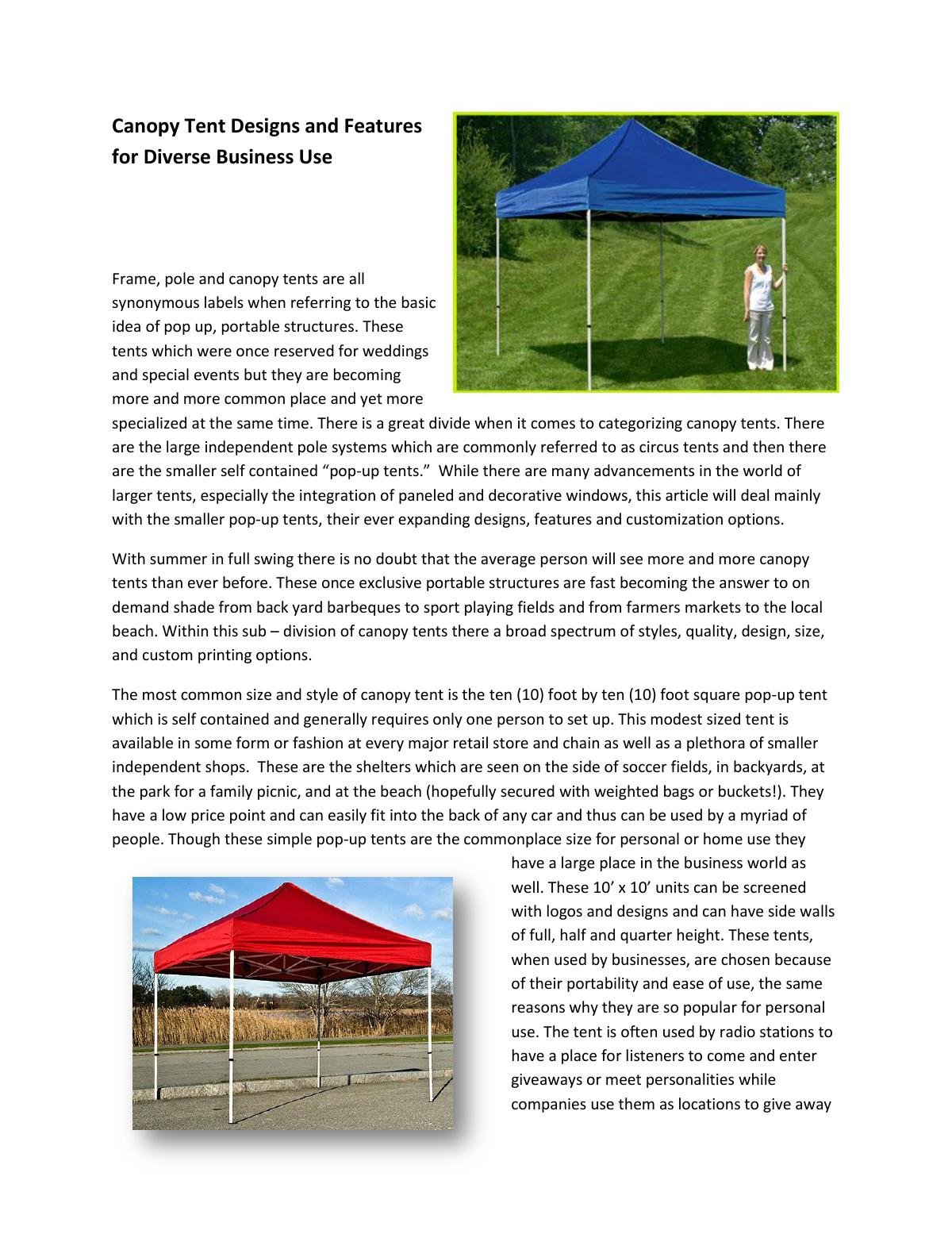 Canopy Tent Designs and Features for Diverse Business Use
