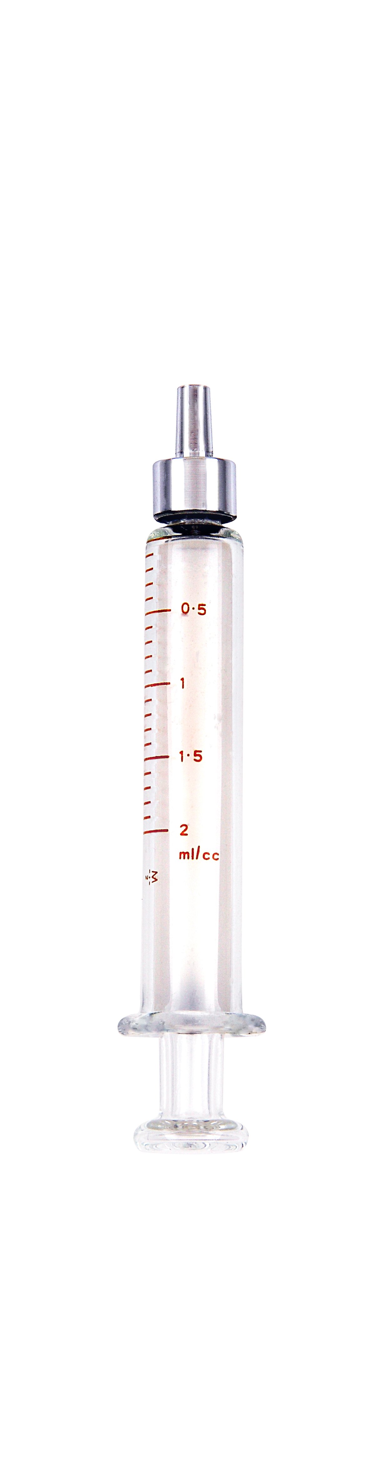 2ml TRUTH Glass Reusable Syringe with Metal Luer Tip, 0.2ml graduation 