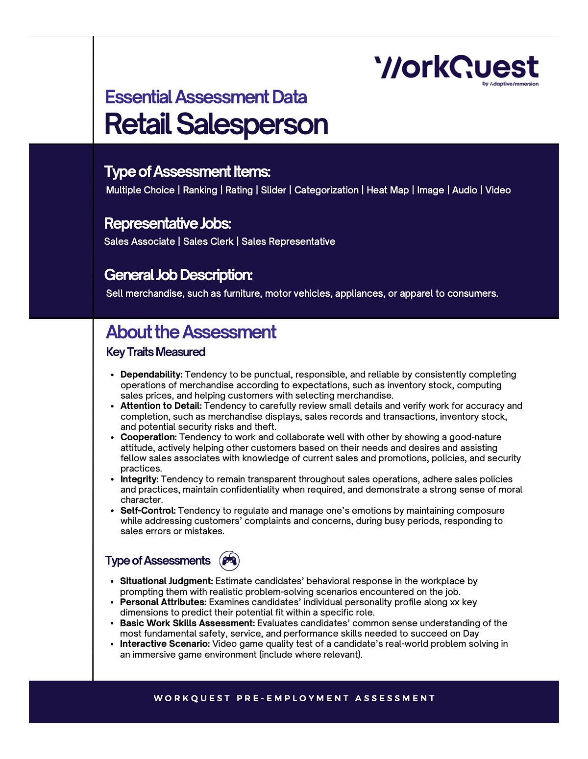 Retail Salesperson Occupational Assessment