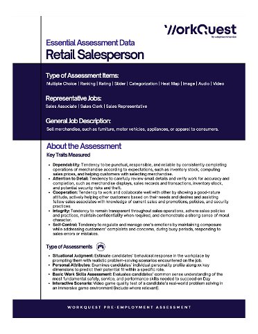 Retail Salesperson Occupational Assessment