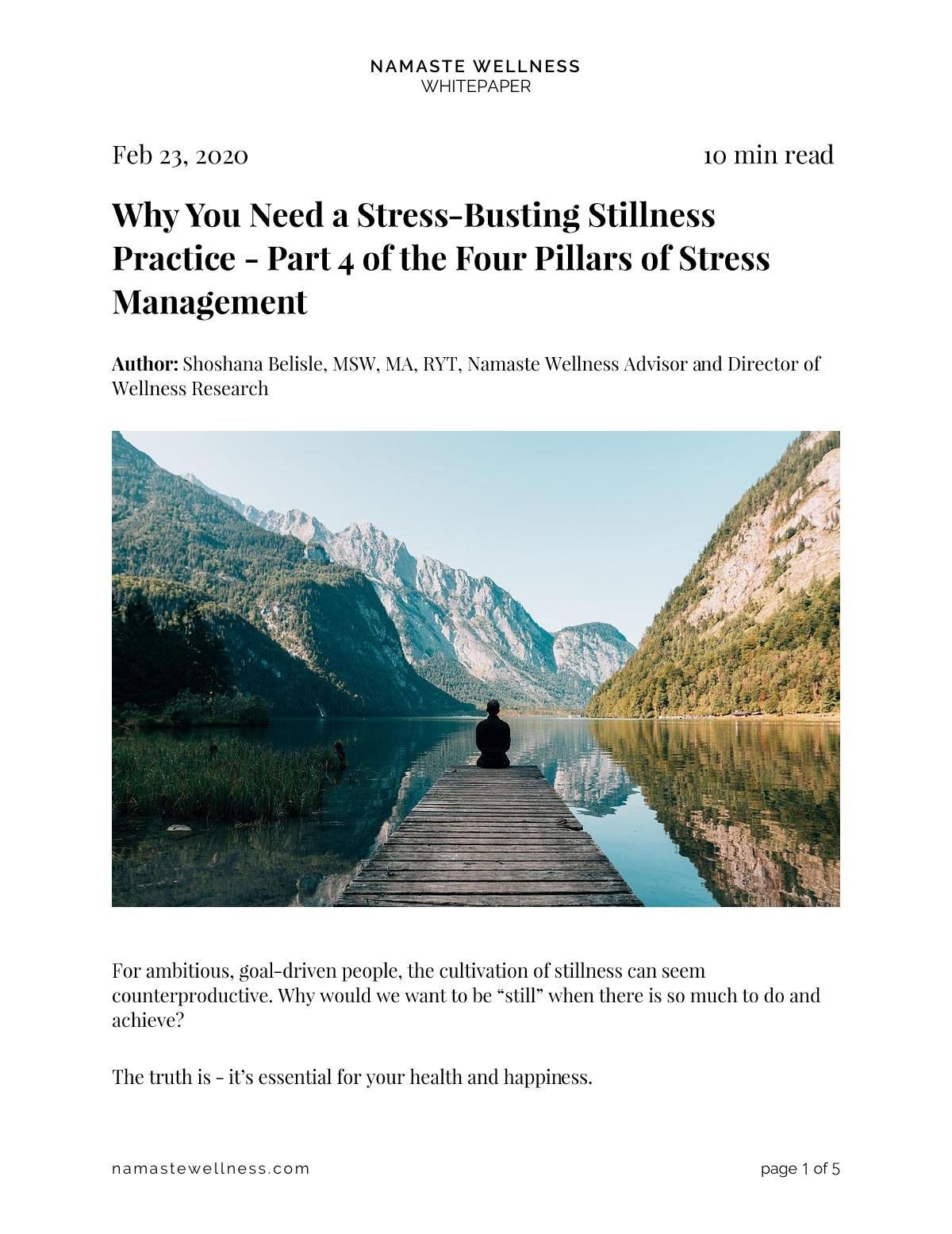 Part 4 of the Four Pillars of Stress Management - Stillness