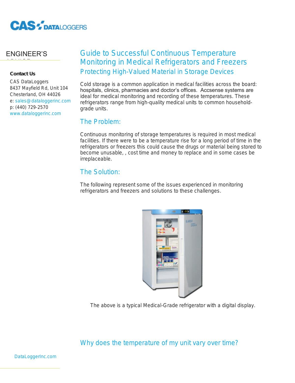 Guide to Successful Continuous Temperature Monitoring in Medical Refrigerators and Freezers 