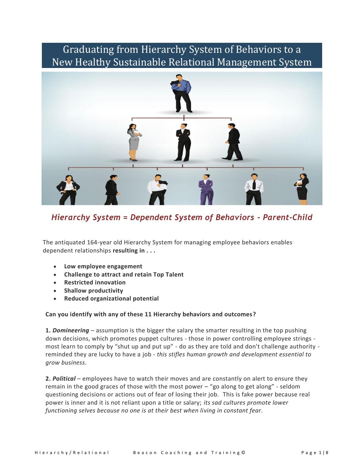 From Hierarchy System of Behaviors to a New Healthy Sustainable Relational Management System