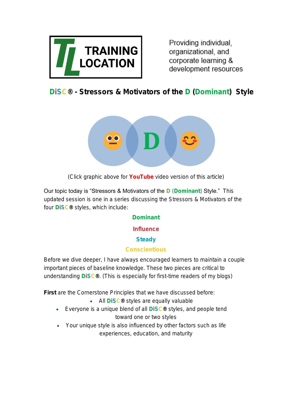 DiSC® - Stressors & Motivators of the D (Dominant) Style