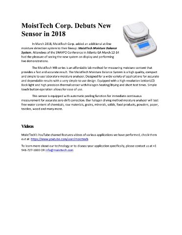 MoistTech Corp. Debuts New Sensor in 2018