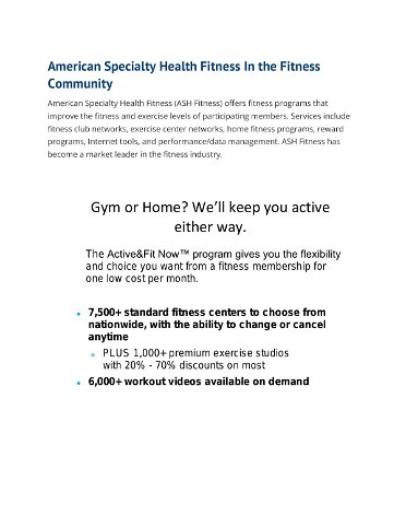 American Specialty Health Fitness In the Fitness Community