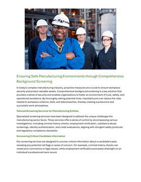 Manufacturing Background Checks