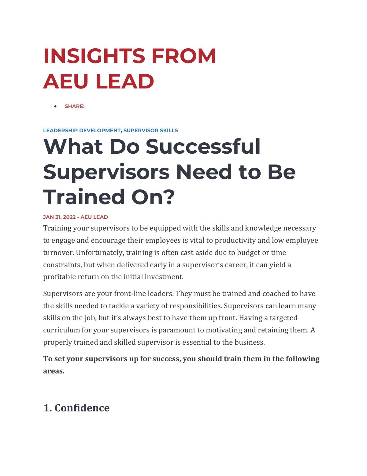 What Do Successful Supervisors Need to Be Trained On?