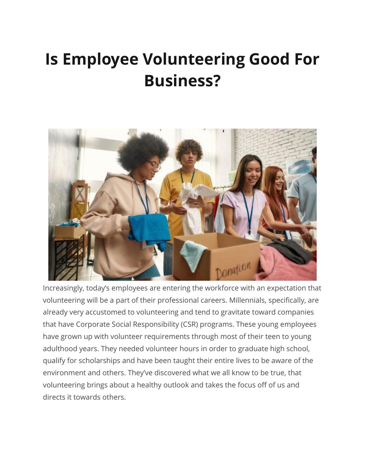 Is Employee Volunteering Good For Business?   