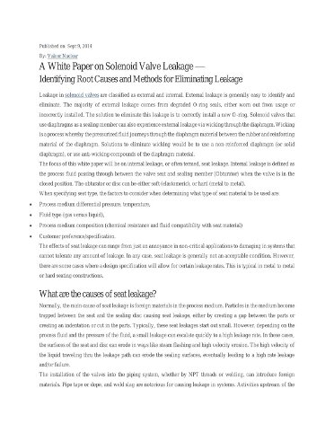 Identifying Root Causes and Methods for Eliminating Leakage in Solenoid Valves