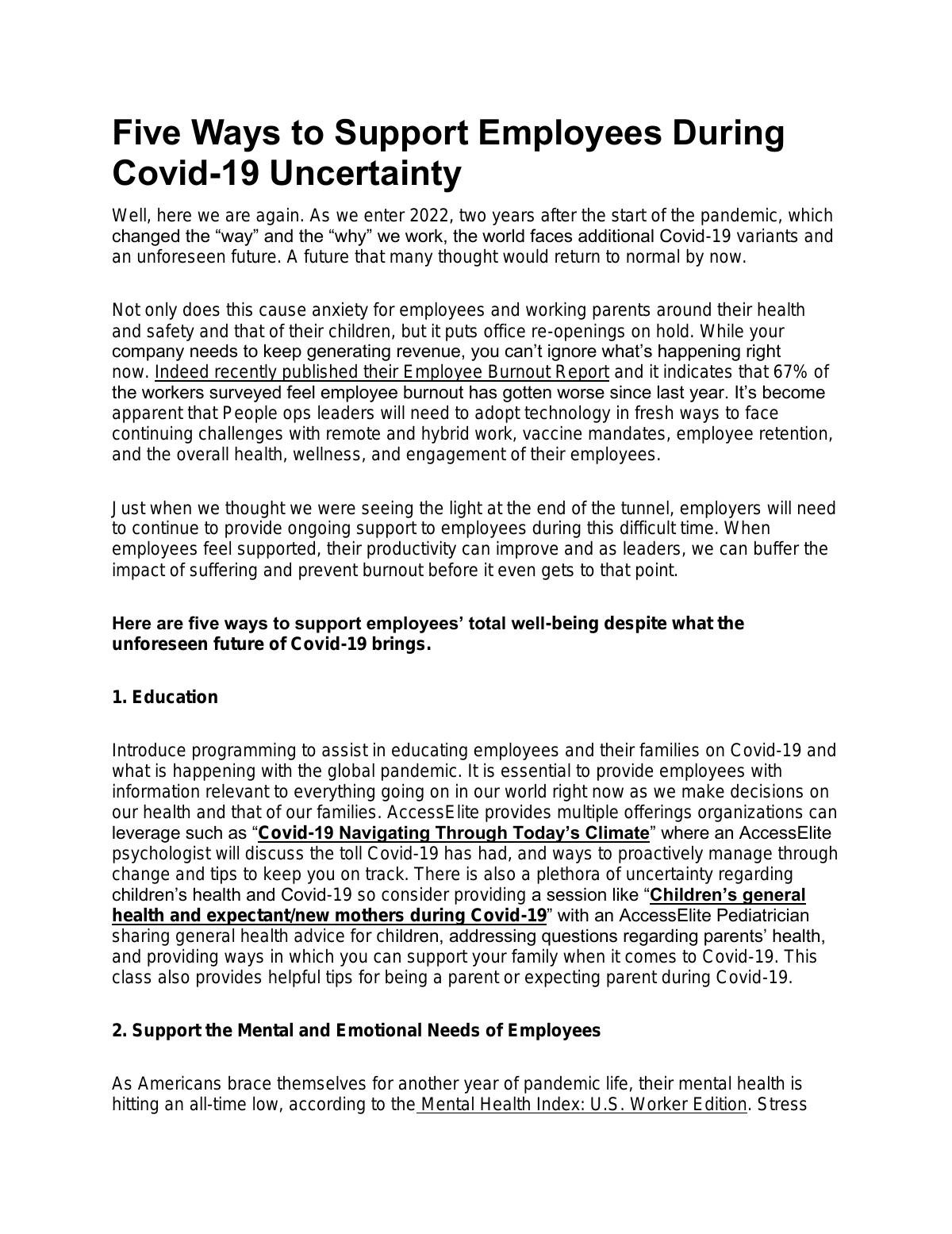 Five Ways to Support Employees During Covid-19 Uncertainty