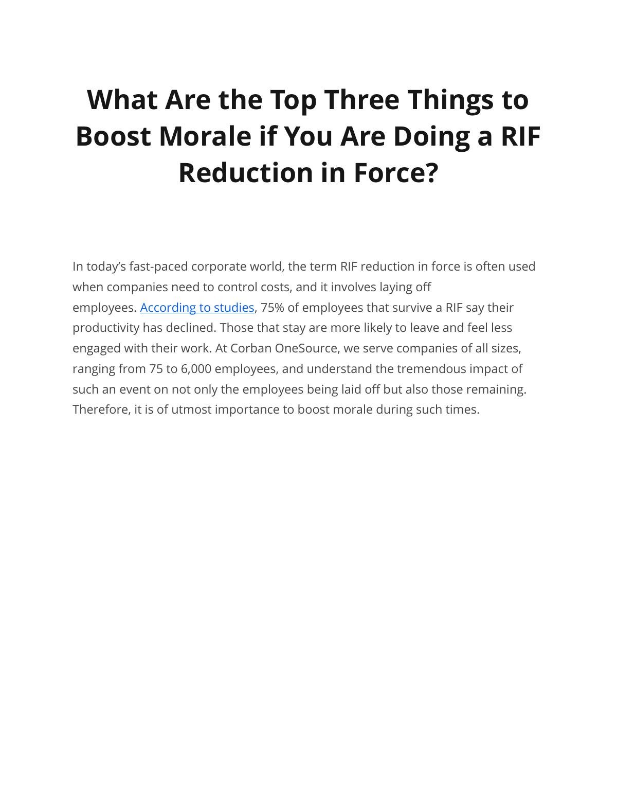 What Are the Top Three Things to  Boost Morale if You Are Doing a RIF  Reduction in Force?