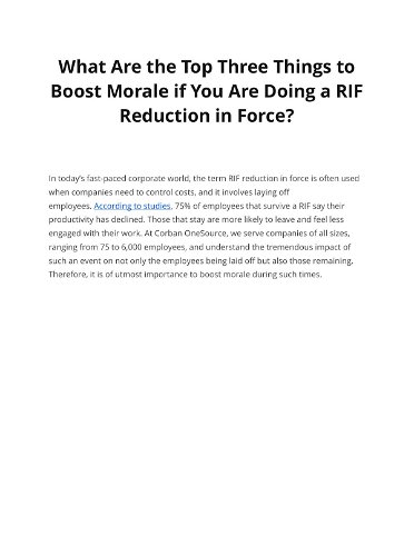 What Are the Top Three Things to  Boost Morale if You Are Doing a RIF  Reduction in Force?
