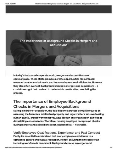The Importance of Background Checks in Mergers and Acquisitions