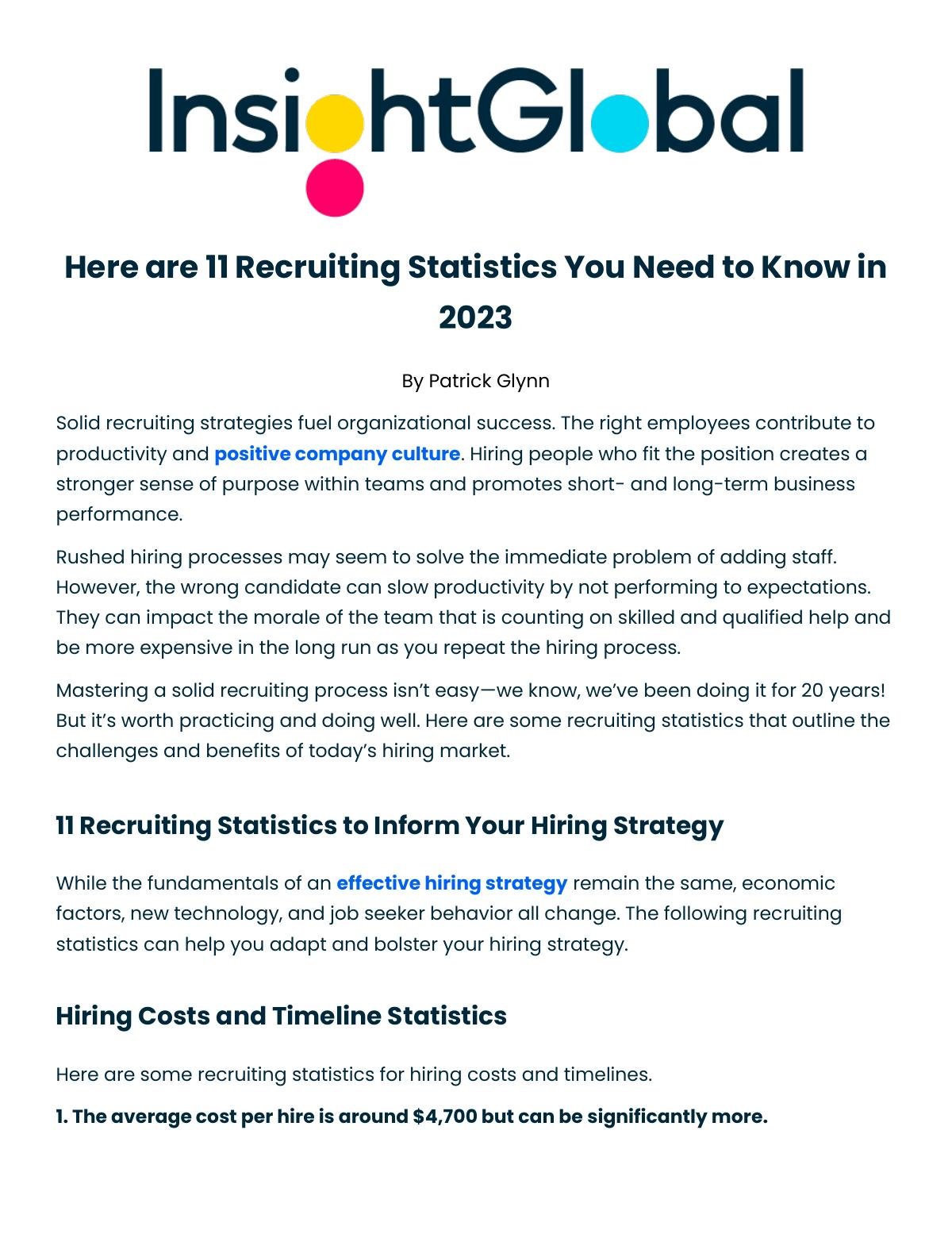 Here are 11 Recruiting Statistics You Need to Know in 2023
