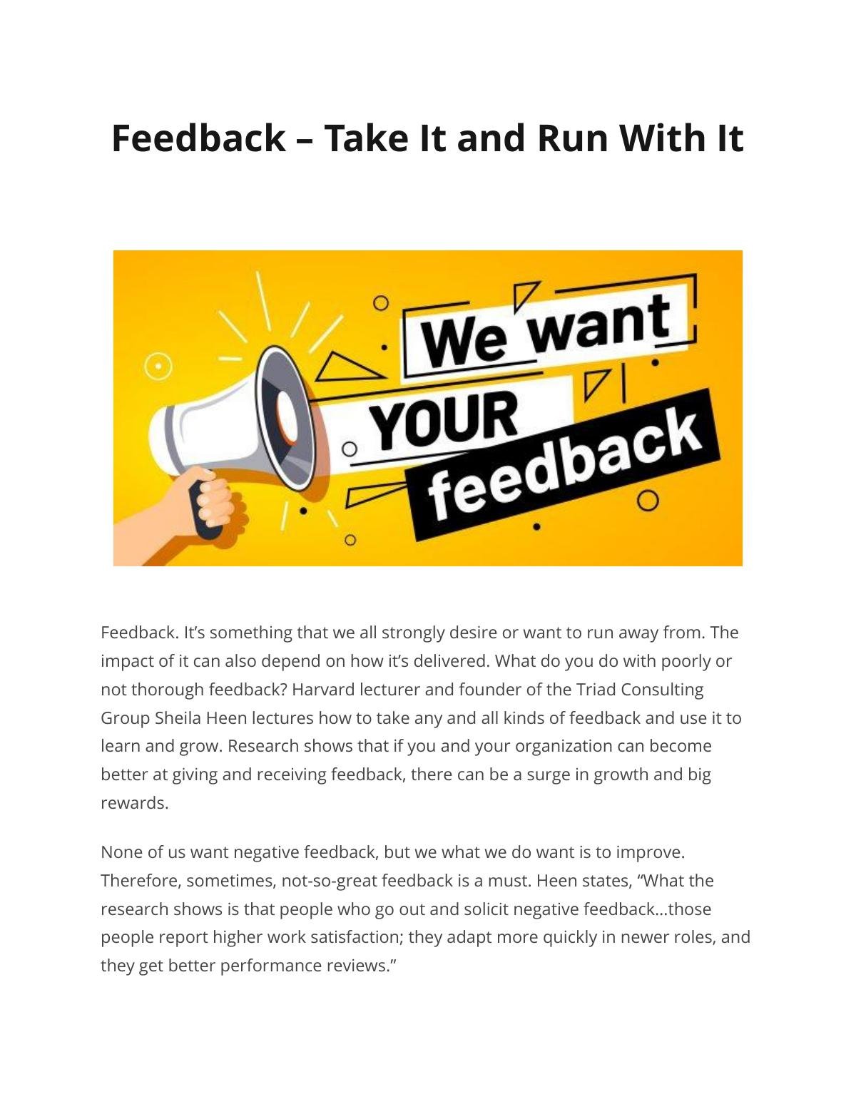 Feedback – Take It and Run With It 