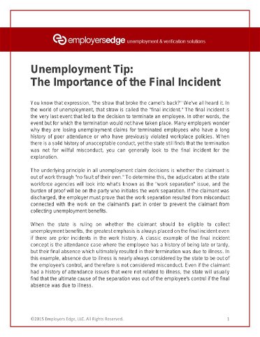 Unemployment Tip - The Importance of the Final Incident