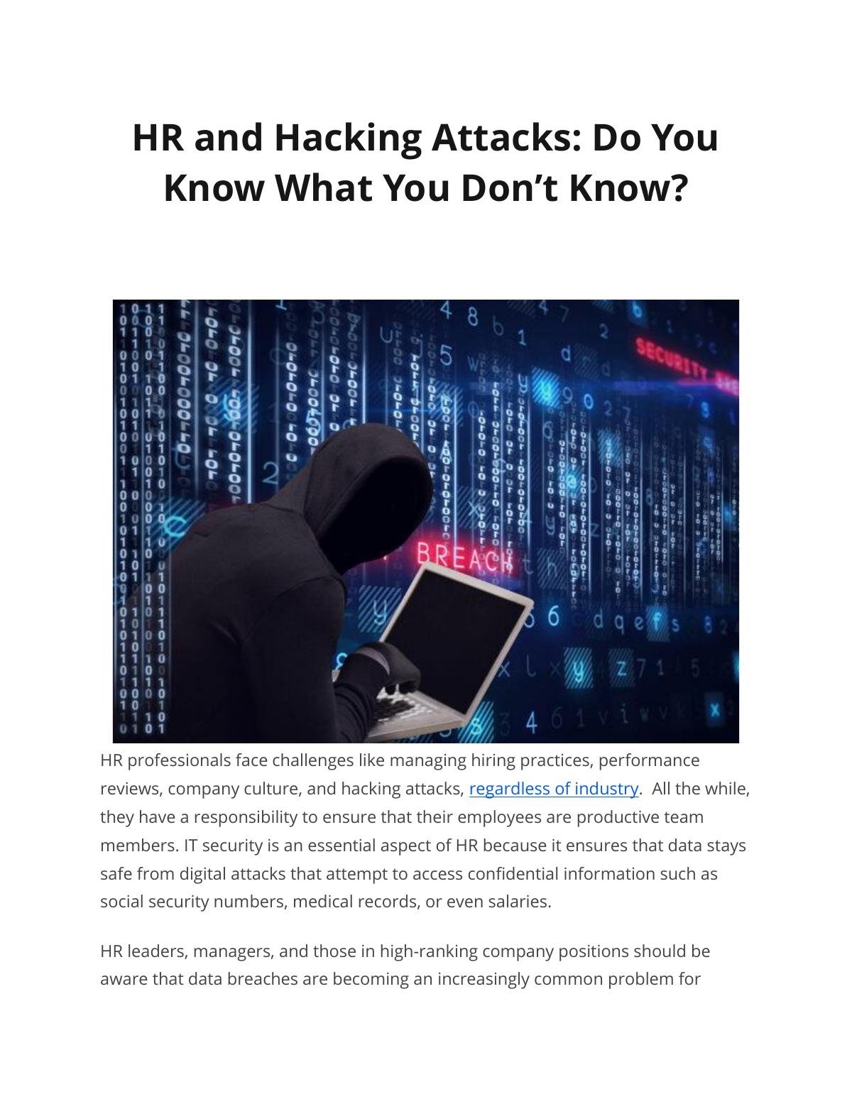 HR and Hacking Attacks: Do You Know What You Don’t Know? 
