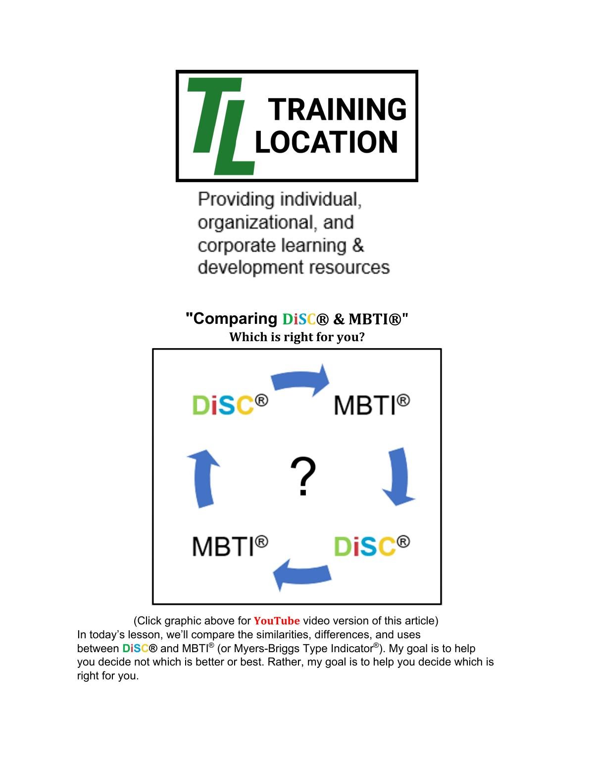 "Comparing DiSC® & MBTI®" Which is right for you?