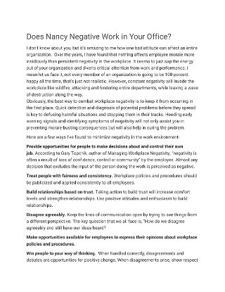 Does Nancy Negative Work in Your Office?