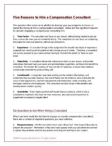 Five Reasons to Hire a Compensation Consultant