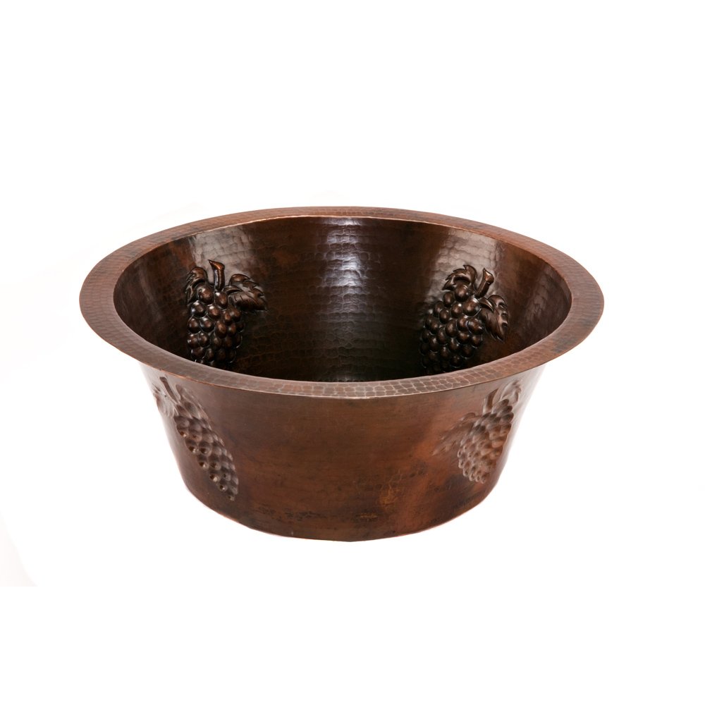 16" Round Copper Bar Sink W/  Grapes and 2" Drain Size