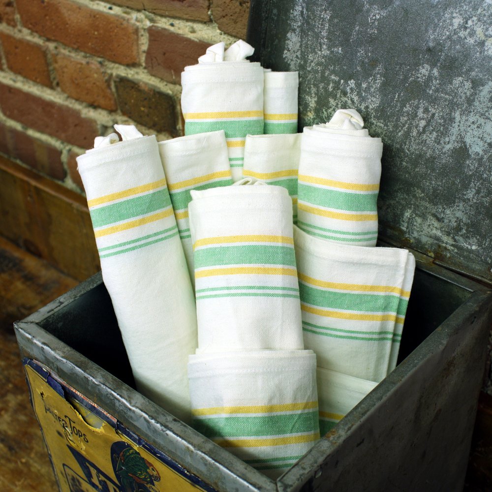 Vintage Green/Yellow Stripe Towels