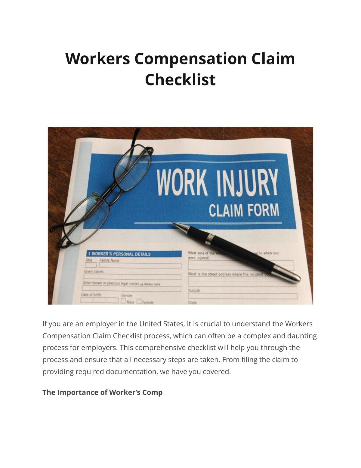 Workers Compensation Claim Checklist 
