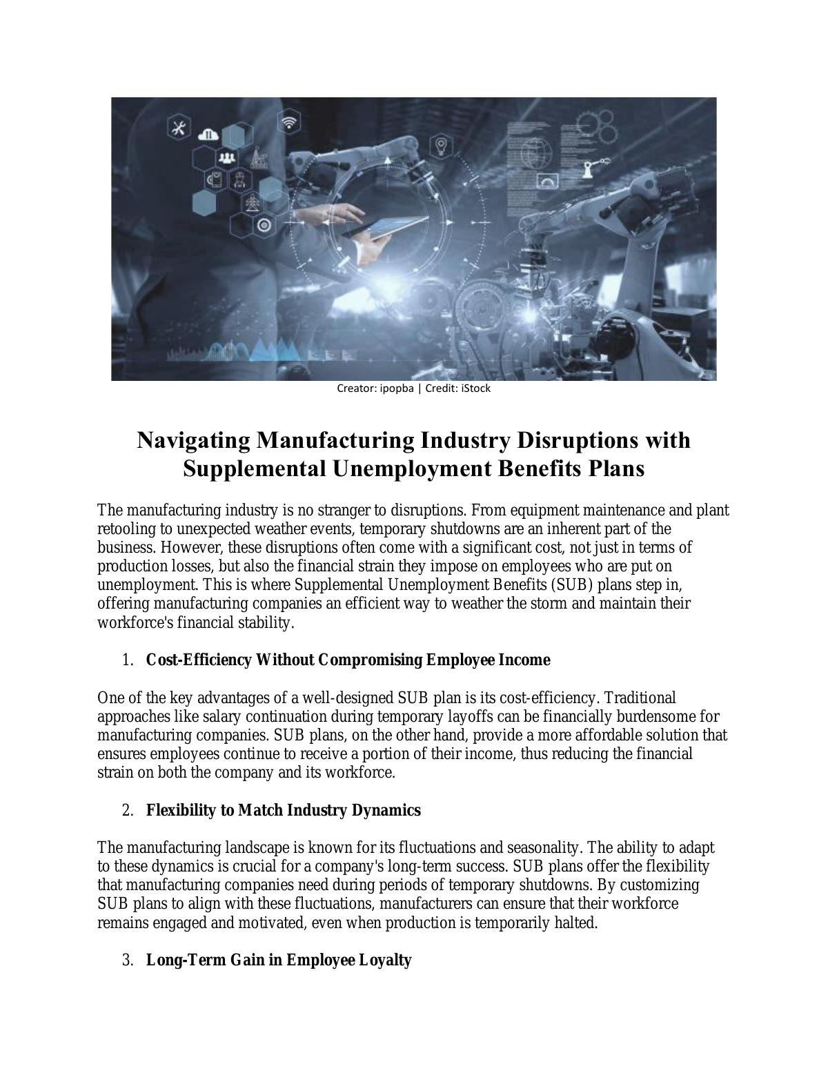 Navigating Manufacturing Industry Disruptions with Supplemental Unemployment Benefits Plans