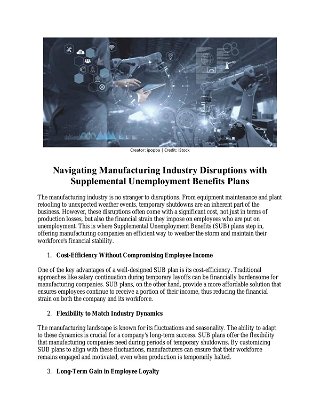 Navigating Manufacturing Industry Disruptions with Supplemental Unemployment Benefits Plans