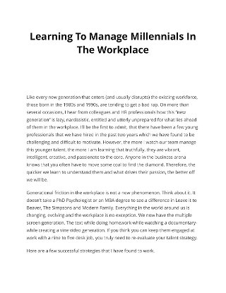 Learning To Manage Millennials In The Workplace    