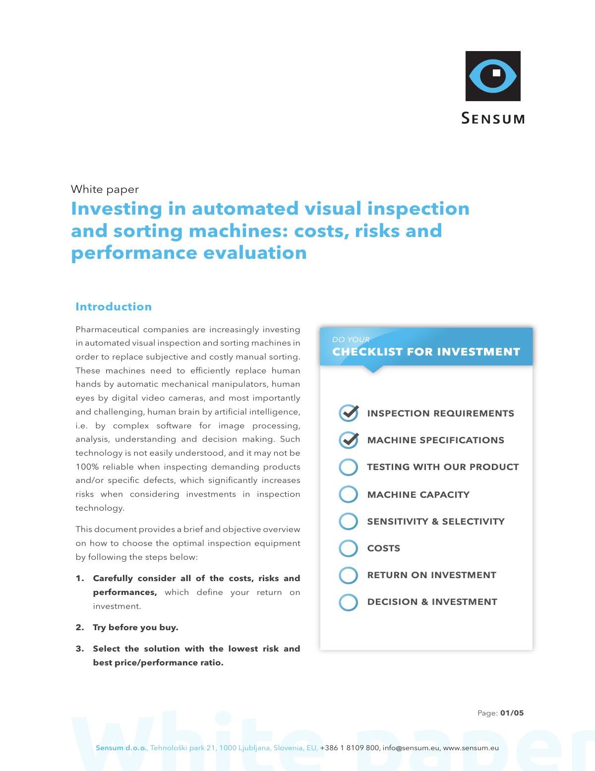 Investing in automated visual inspection and sorting machines: costs, risks and performance evaluati