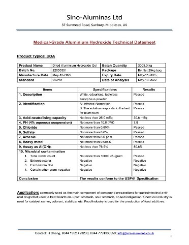 Medical/pharma-grade aluminium hydroxide 