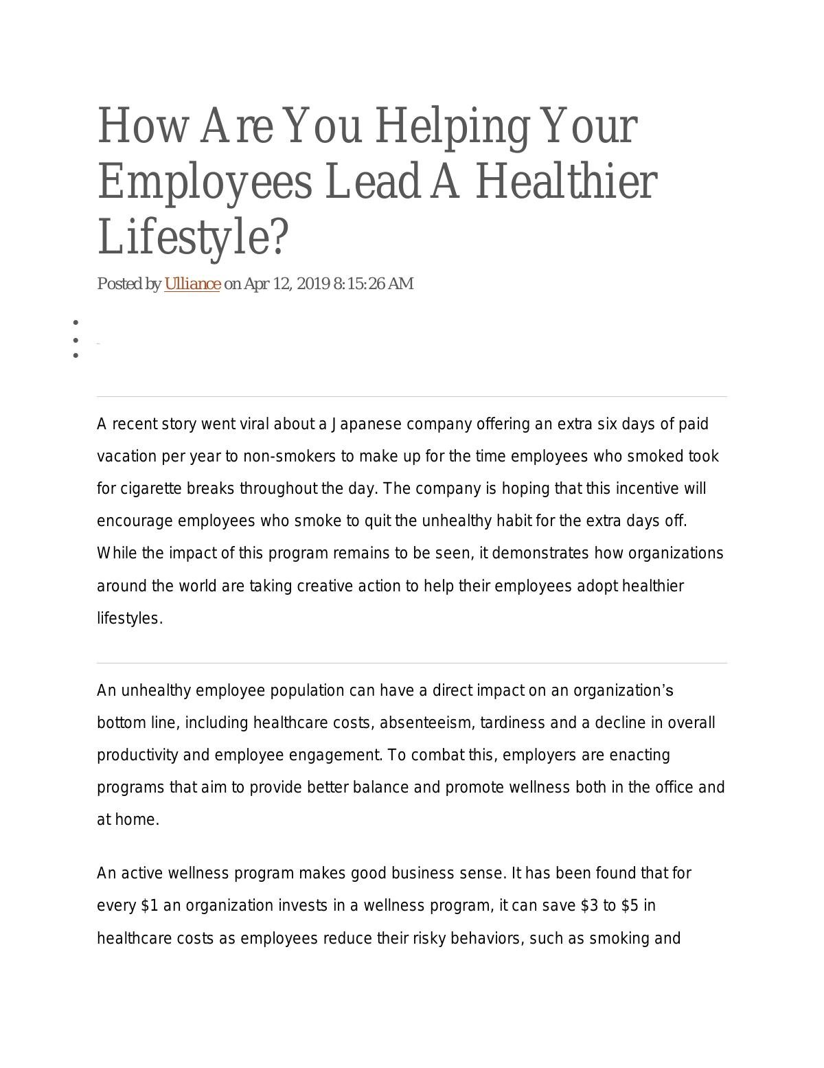 How Are Your Helping Your Employees Lead a Healthier Lifestyle?