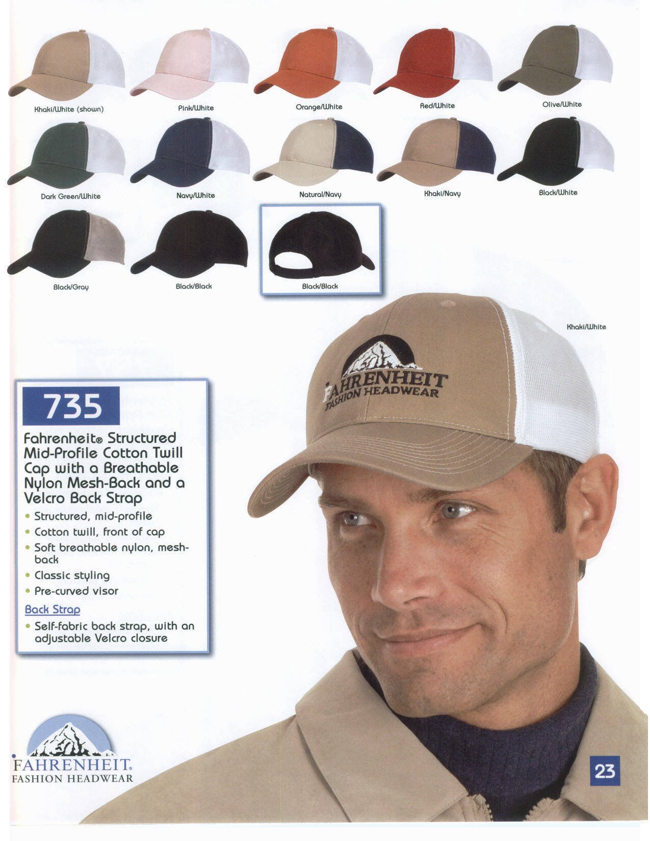 Structured Mid Profile Cotton Twill cap with Breathable Nylon Mesh Back 