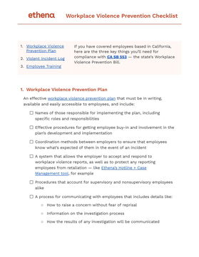 Workplace Violence Prevention Checklist