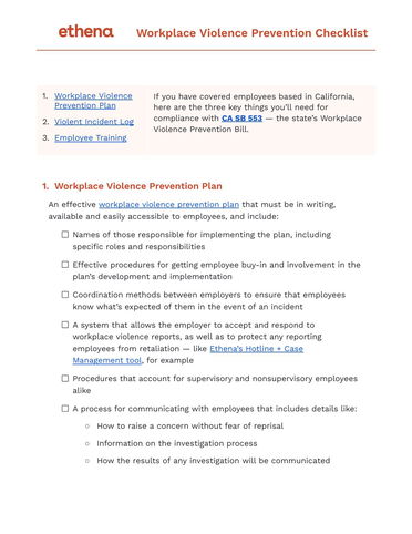 Workplace Violence Prevention Checklist