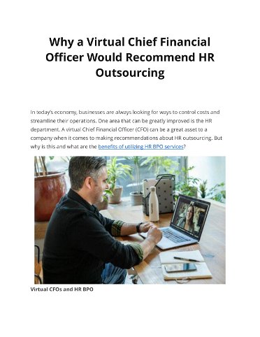 Why a Virtual Chief Financial  Officer Would Recommend HR  Outsourcing