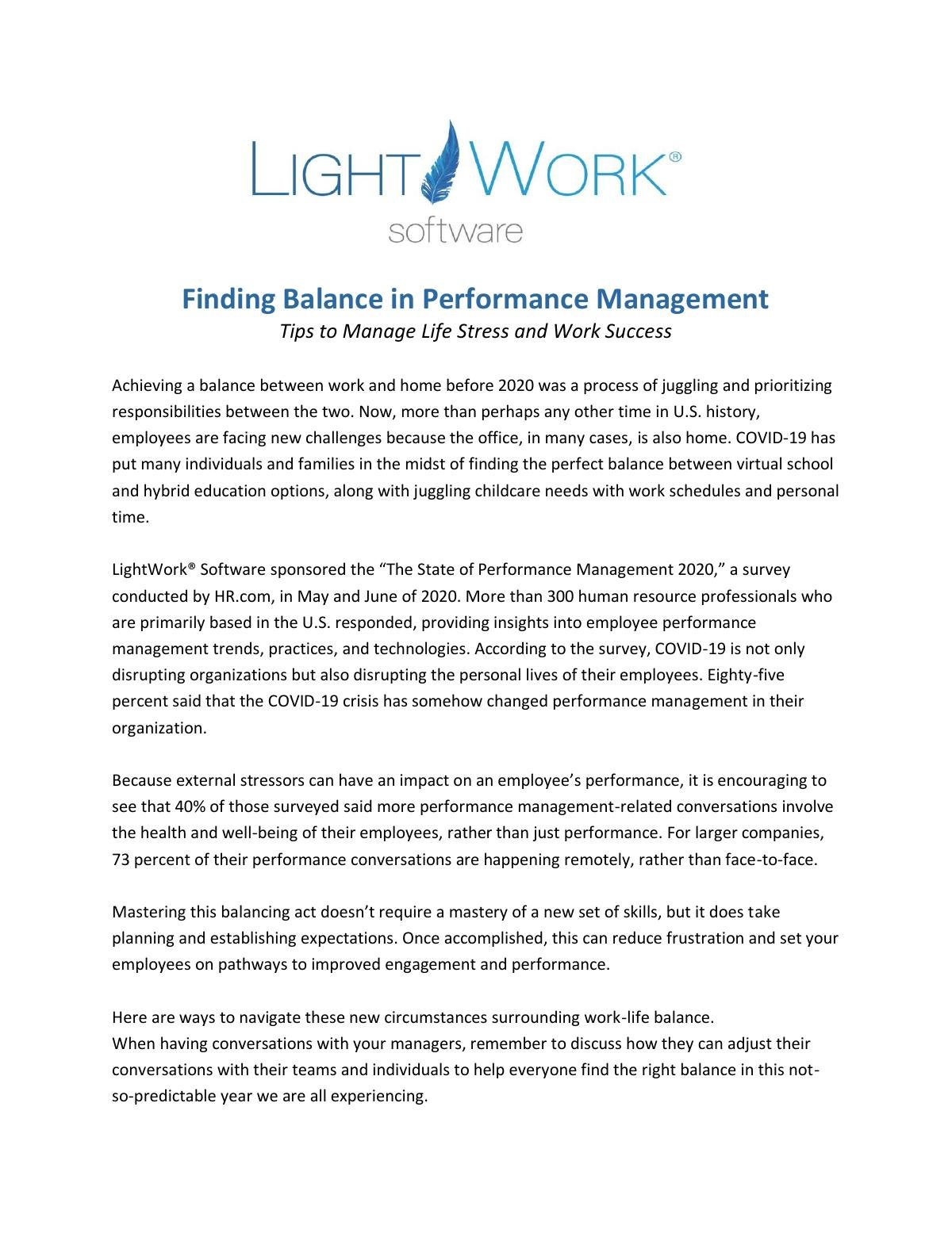 Finding Balance in Performance Management Tips to Manage Life Stress and Work Success