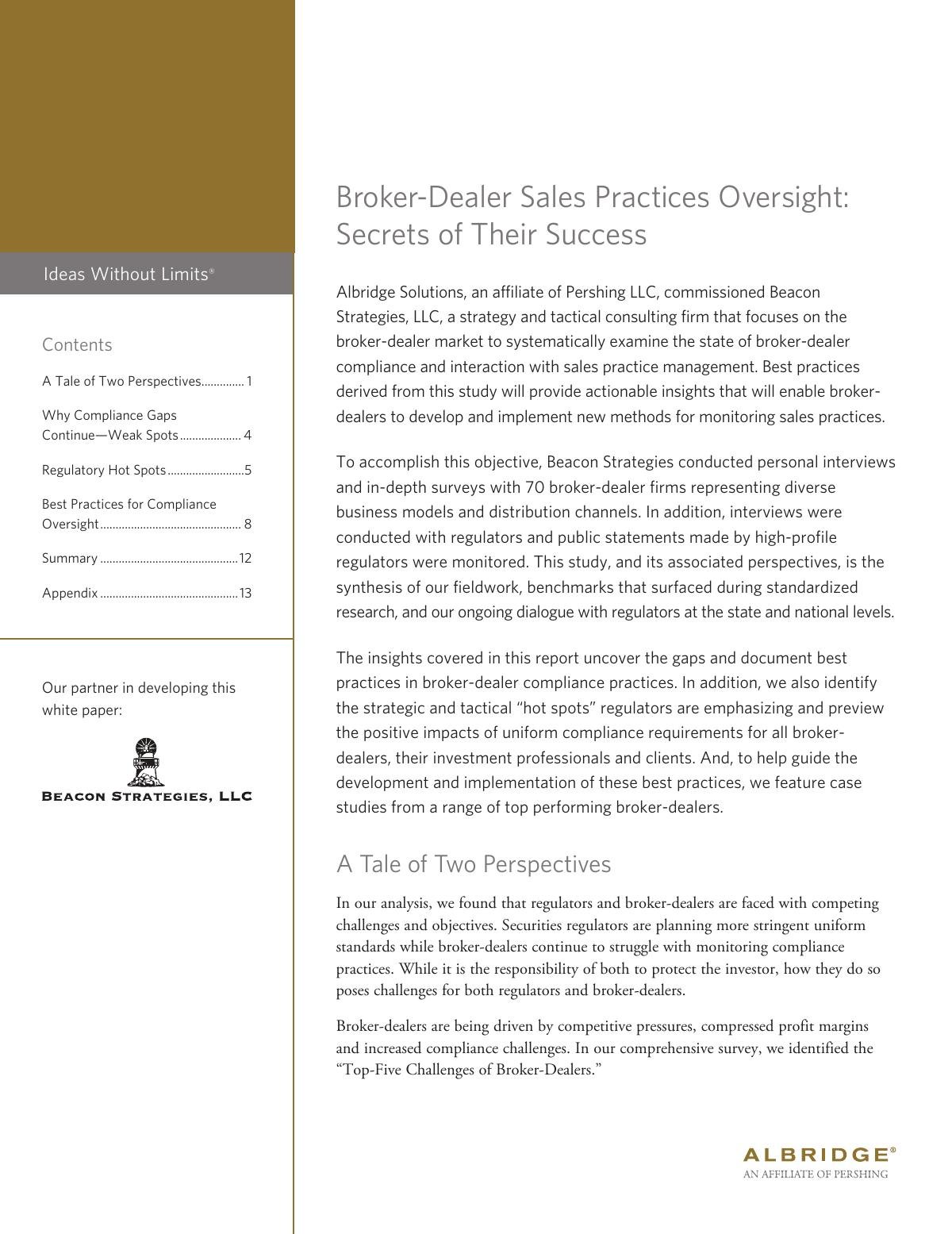 Broker-Dealer Sales Practices Oversight: The Secrets Of Their Success