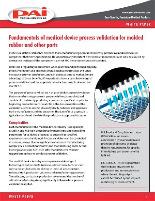 Fundamentals of medical device process validation for molded rubber and other parts