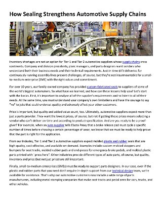 How Sealing Strengthens Automotive Supply Chains