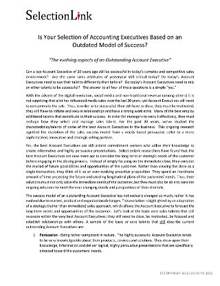 Is Your Selection of Account Executives Based on an Outdated Model of Success? 